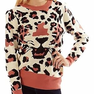 NWT Jon & Anna Women's Wild Leopard Face Sweater Medium Animal Print